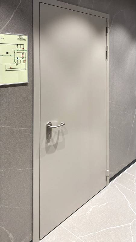 Глухая противопожарная дверь с доводчиком в ТЦ «Атриум»